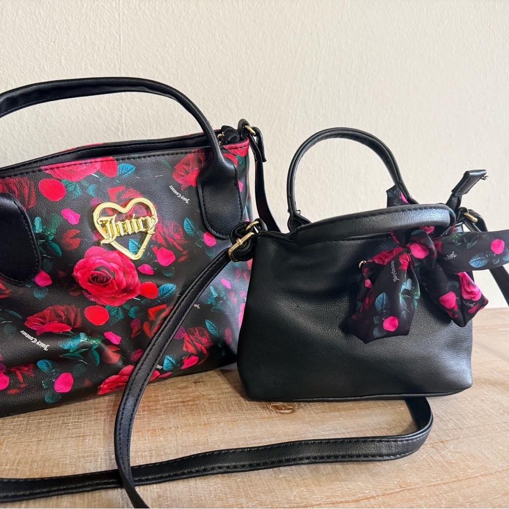 Juicy Couture Black and Pink Floral Shoulder Bag Set